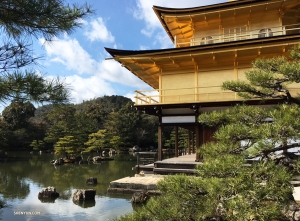 ダンサーのベティー・ワンは京都の金閣寺を訪れた。